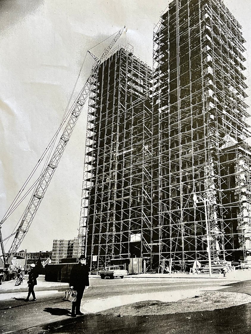 The last major tower repair project took place in 1968, with then-Cathedral Rector Msgr. William Carey reviewing the construction.